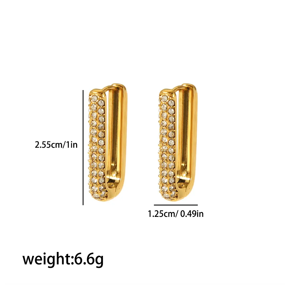 1 paire de boucles d'oreilles géométriques classiques en acier inoxydable plaqué or 18 carats avec strass pour femmes h5 Image2